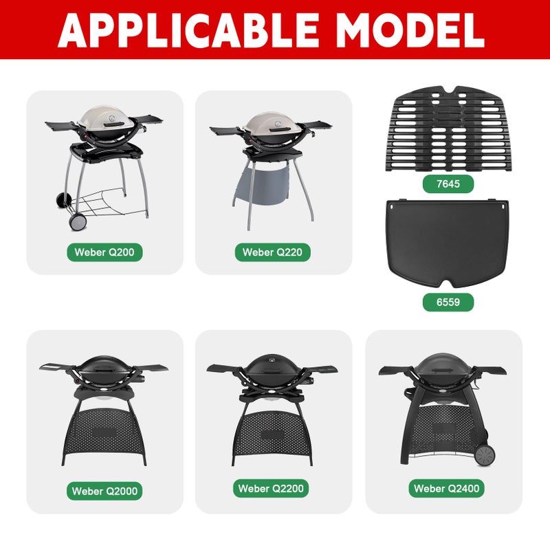 GGC 6559 Cast Iron Griddle for Weber Q2000 Q200 Q220 Q240 Q260 Q2200 Q2400 Series Grills, 15.3" x 10.8" Grill Grates Replacement Parts for Weber Q200 Griddles - Image 4